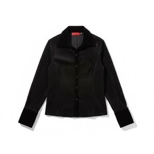 JS Collections Black Velvet Button Down Shirt